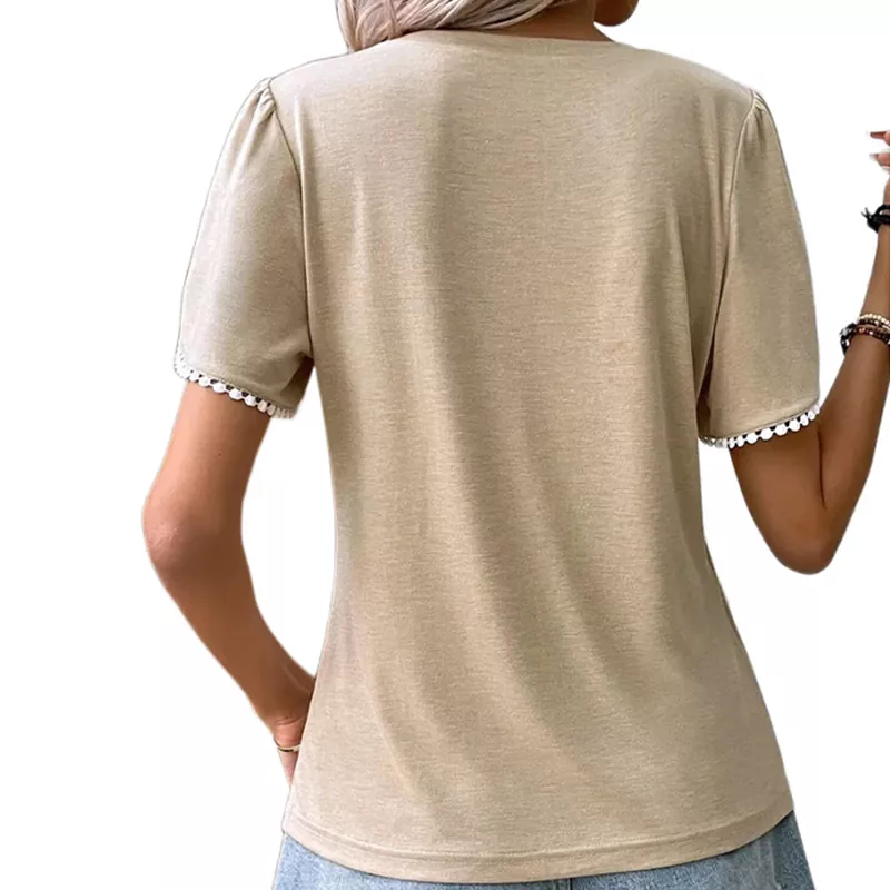 Pleated Ruffle Short-Sleeve Top Women's T-shirt