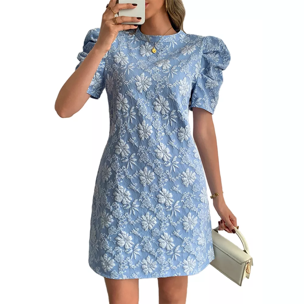 Floral Puff Sleeve Women Casual Elegant Mini Dress